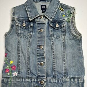 GAP Kids Blue Denim Vest with Floral Embroidery